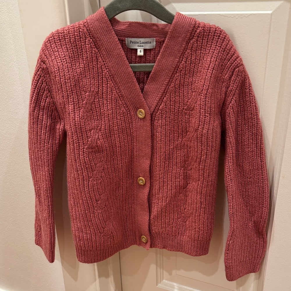 Petite Lucette - Girl’s Dusty Pink Philip Cable Knit Cardigan - Size: 6